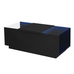 LED Coffee Table, Modern Center Table, Coffee Table With Open Storage Compartment And 2 Hidden Drawers For Living Room - Black