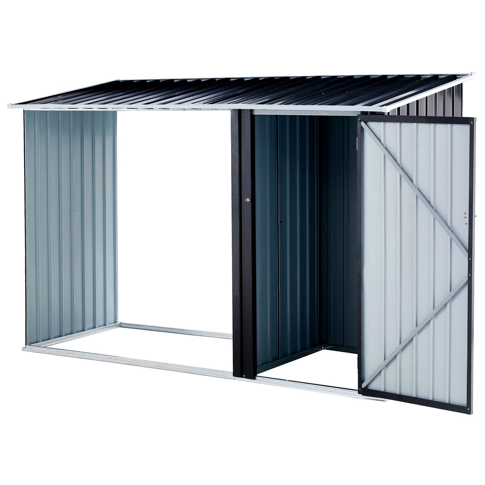 Firewood Storage Shed, Outdoor Firewood Rack, Outdoor Storage Shed With Log Holder, Firewood Shelter For Patio, Anthracite Galvanized Steel - Black - Image 2