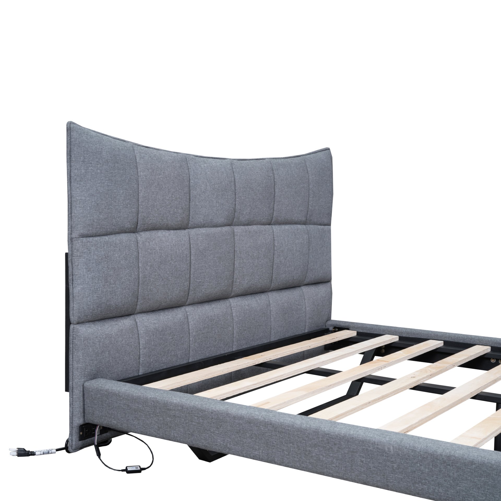 Full Size Upholstered Platform Bed With LED Lights, USB Ports And Outlets - Gray - Image 14
