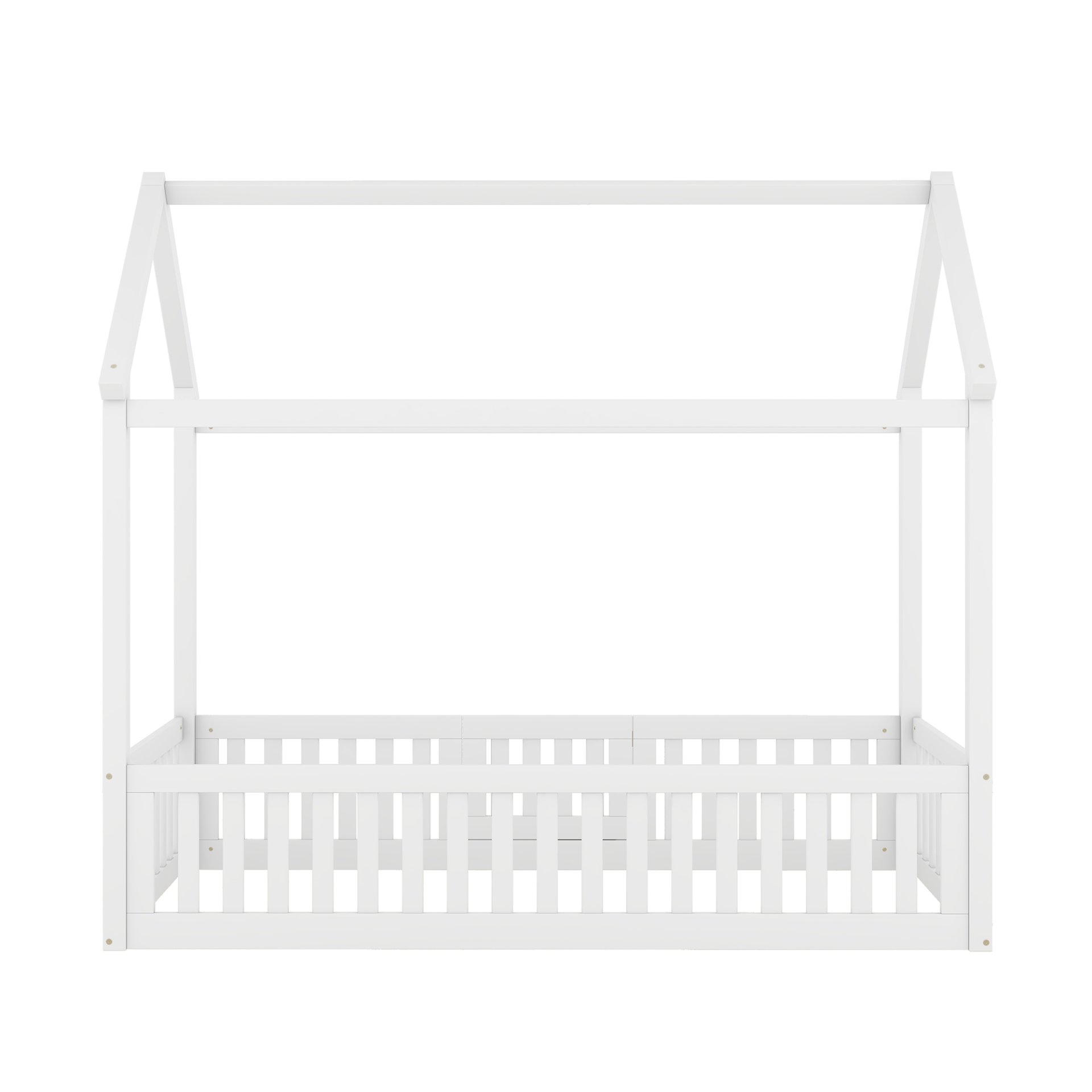 Twin Wood House Bed With Fence And Door - White - Image 10