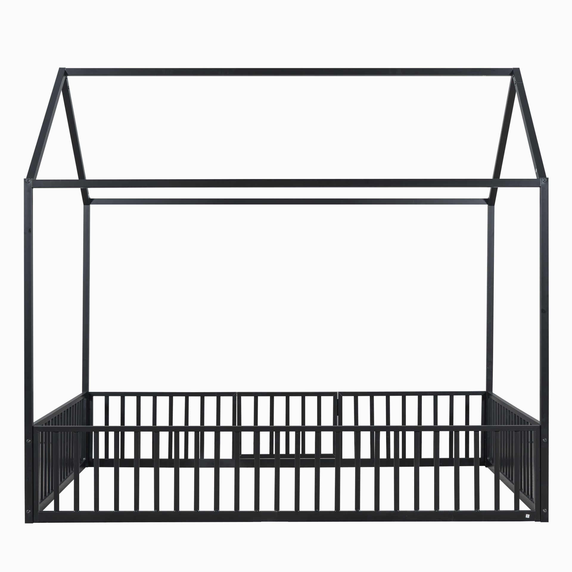 Full Size Metal House Bed With Fence And Door - Black - Image 13