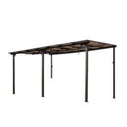 Outdoor Pergola Gazebo, Wall Mounted Lean To Metal Awning Gazebo With Roof, Large Heavy Duty For Patio, Decks, Backyard - Gray