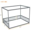 Full Size Canopy Frame Floor Bed With Fence, Guardrails - Gray - Image 14