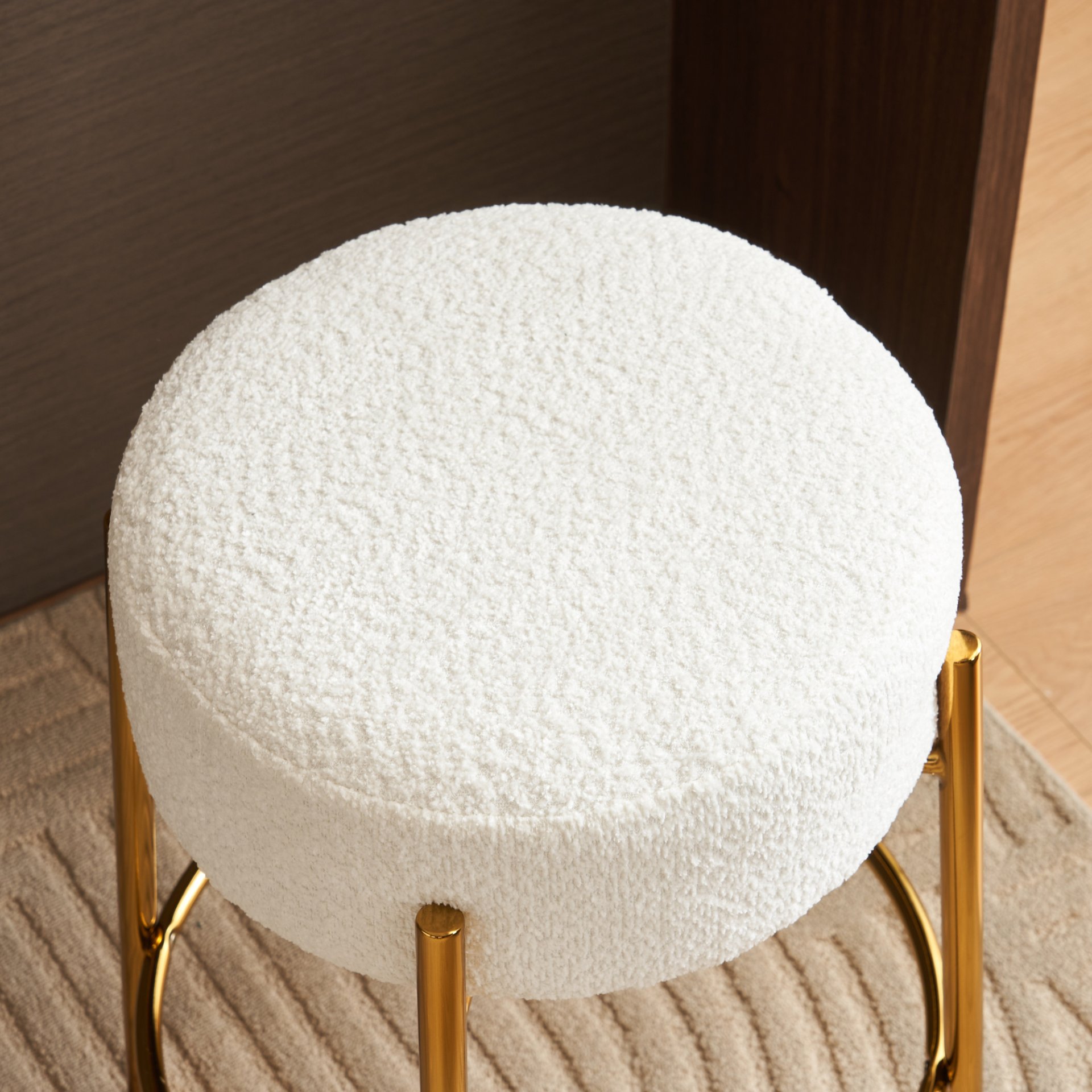 Round Bar Stools (Set of 2), Contemporary Upholstered Dining Stools For Kitchens, Coffee Shops And Bar Stores - White / Gold - Image 10