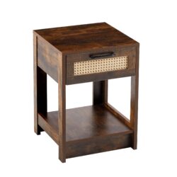 15.75" Rattan End Table With Drawer, Modern Nightstand, Side Table For Living Room, Bedroom - Rustic Brown