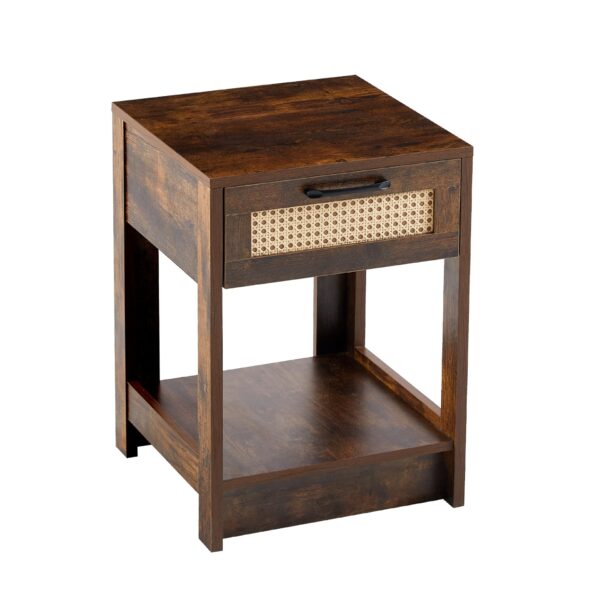 15.75" Rattan End Table With Drawer, Modern Nightstand, Side Table For Living Room, Bedroom - Rustic Brown