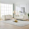 3 And 2 Seater Deep Seat Sofa With Button Nailhead, Square Arm Couches, Furniture For Living Room - Beige - Image 2