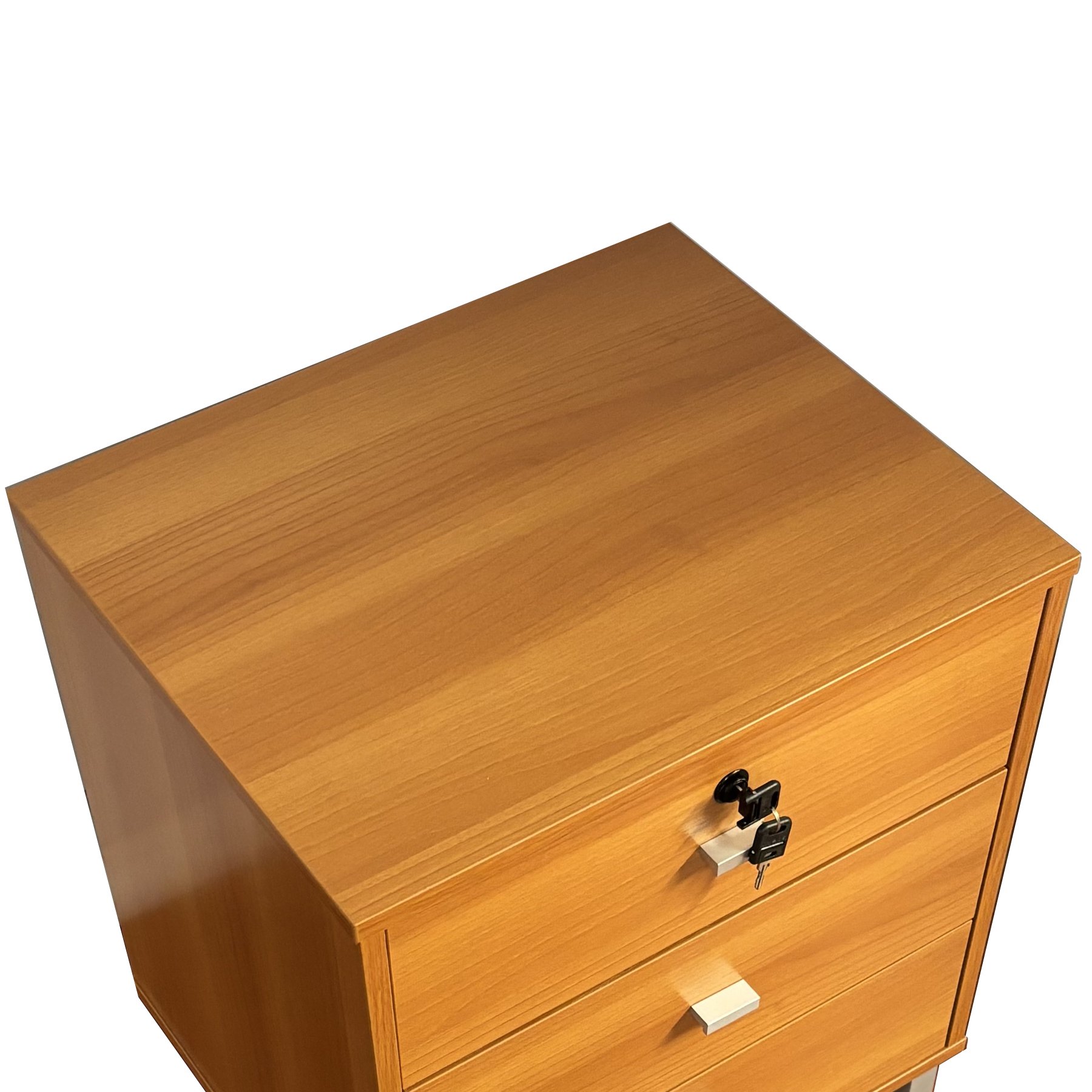 3 Drawer Nightstand Locking Top Drawer Metal Drawer Glides Metal Bar Handles - Light Cherry - Image 4