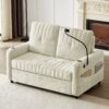 Modern Loveseat Pull Out Sofa Bed With Adjustable Backrest, Two Cup Holders, A Phone Holder, Three Charging Ports And Side Storage Pockets For Living Room - Beige - Image 12