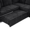 Modern L Shaped Sectional Sofa Bed With Hidden Storage Chenille Upholstery - Black - Image 14