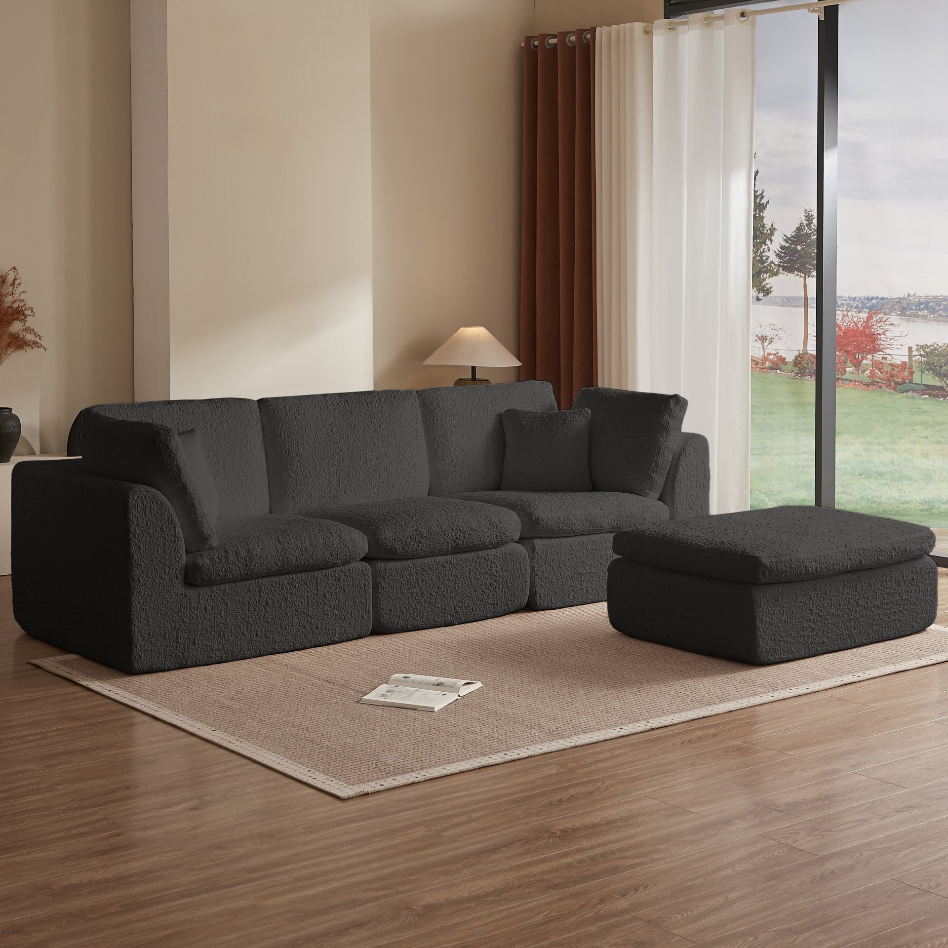Cloud L Shape Modular Sectional Sofa With Ottoman, 3 Seater Convertible Couch - Gray - Image 5