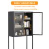 Heavy Duty Metal Storage Cabinet, Sideboards & Buffet, Display Storage Cabinet With Glass Doors And 2 Adjustable Shelves, Tall Bookcase Modern Bookshelf Cabinet For Home Office, Living Room - Black - Image 9