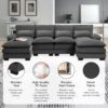 Modern U-Shaped Sectional Sofa With Waist Pillows, 6 Seat Upholstered Symmetrical Sofa Furniture, Sleeper Sofa Couch With Chaise Lounge - Gray - Image 14