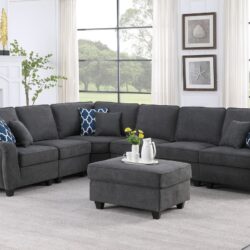 Leo - Woven 7 Piece Modular L-Shape Sectional Sofa And Ottoman - Dark Gray