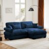Modern Velvet 2 Seater Sofa & Ottoman Round Bolster Armrests Waist And Throw Pillows L Shape - Blue - Image 5