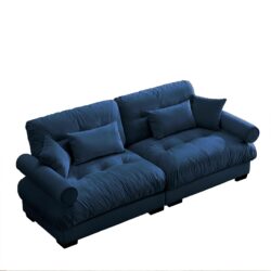 Modern Velvet 2 Seater Sofa & Bolstered Armrests And Pillows Large Size - Blue