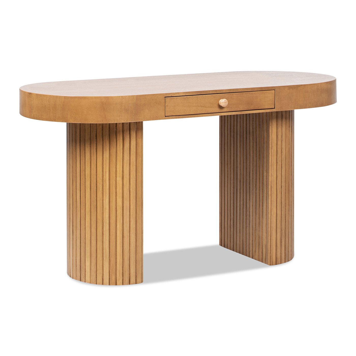 Jesse - Single Drawer Fluted Oval Console Desk - Honey Brown - Image 4