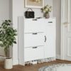 Shoe Cabinet With 4 Doors 1 Drawers, PVC Door With Shape, Large Space For Storage - White - Image 4