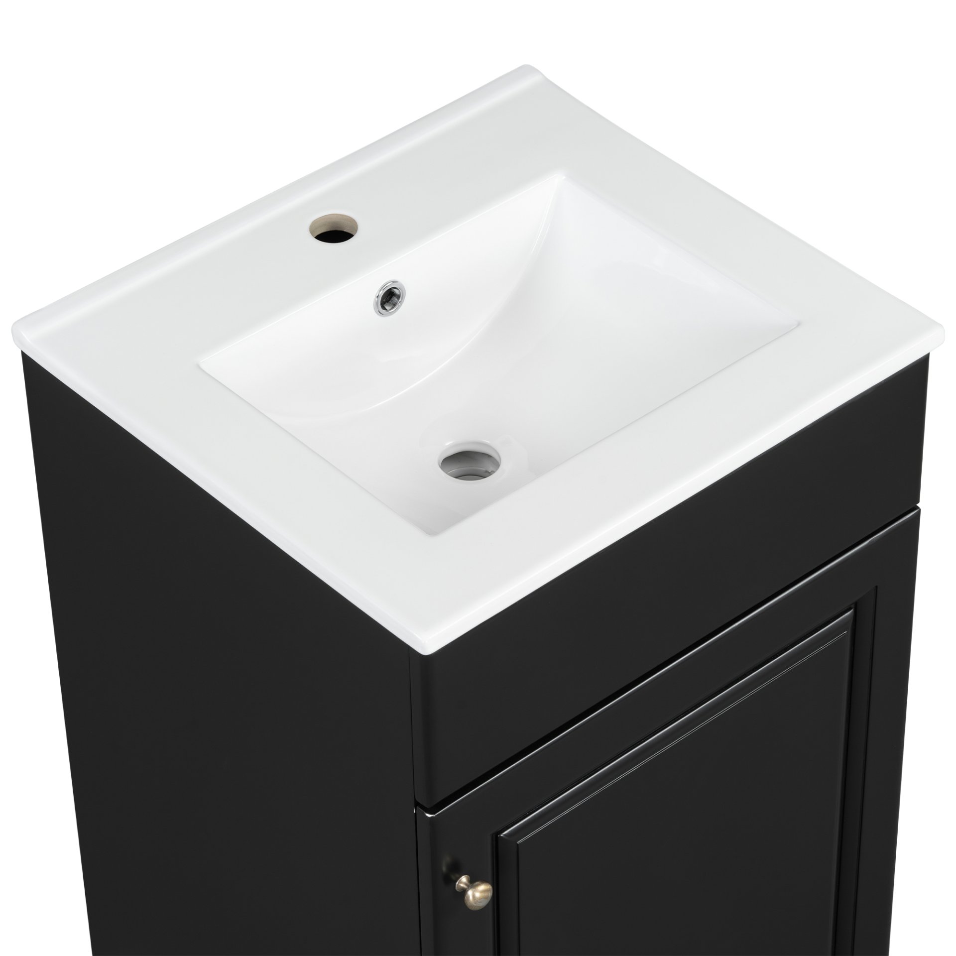 20" Bathroom Vanity With Sink, Freestanding Cabinet With Door Shelf And Adjustable Shelf, And Ceramic Construction - Black - Image 20