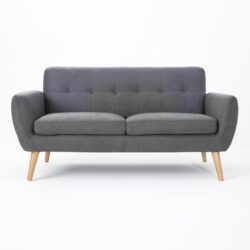 Mid Century Modern Loveseat Sofa With Button Tufted Backrest - Dark Gray