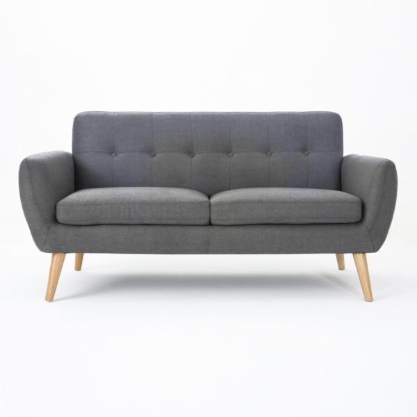 Mid Century Modern Loveseat Sofa With Button Tufted Backrest - Dark Gray