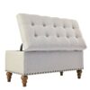 Elegant Ottoman Storage Bench With Recessed Hinge And Rivet Trim Linen - Beige - Image 6