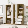 3 Door Storage Wardrobe For Dedroom With Shelves And 2 Drawers, Side Storage Shelves - White - Image 13