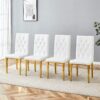 Elegant Vintage Armless Dining Chairs Set With Grid Design And Metal Legs (Set of 4) - White / Gold - Image 4
