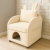 Bunny Ear Pet Friendly Armchair With Hidden Pet House With Storage Pocket For Bedroom & Living Room - Beige - Image 2
