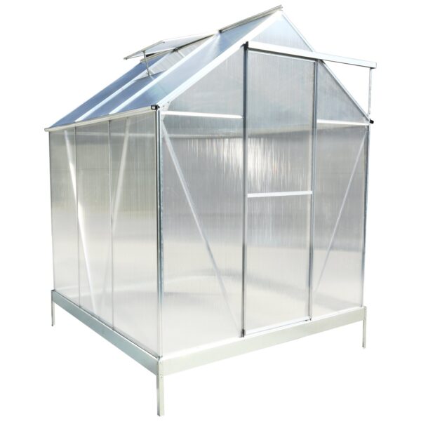 6.3'x6.2'x7' Polycarbonate Greenhouse, Heavy Duty Outdoor Aluminum Walk-In Green House Kit With Rain Gutter, Vent And Door For Backyard Garden - Aluminium