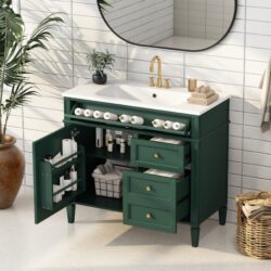 Bathroom Vanity With Top Sink, Modern Bathroom Storage Cabinet, 2 Drawers And A Tip-Out Drawer, Single Sink Bathroom Vanity - Green