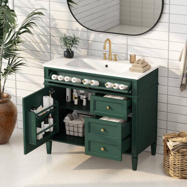 Bathroom Vanity With Top Sink, Modern Bathroom Storage Cabinet, 2 Drawers And A Tip-Out Drawer, Single Sink Bathroom Vanity - Green