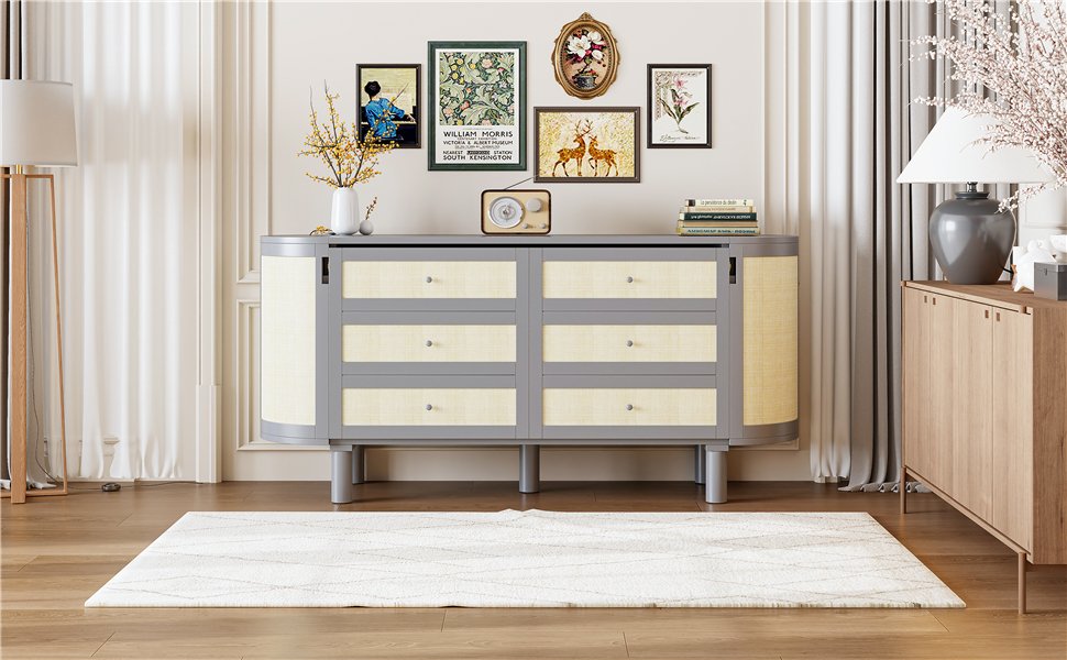 Queen Murphy Bed With Hidden Storage & Modern Woven Design - Gray - Image 14