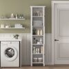 Wooden Bathroom Floor Storage Cabinet With 2 Doors And 6 Shelves - White - Image 4