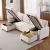 Sectional Sofa Pull Out Sofa Bed Versatile Sofa Sleeper With Large Storage Space, Two USB Ports And Two Cup Holders For Living Room - Beige - Image 12