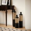 Floor Metal Vases Decorated Metal Vases (Set of 3) Gorgeous Home Decoration Large Glazed Metal Vases - Black / Gold - Image 7