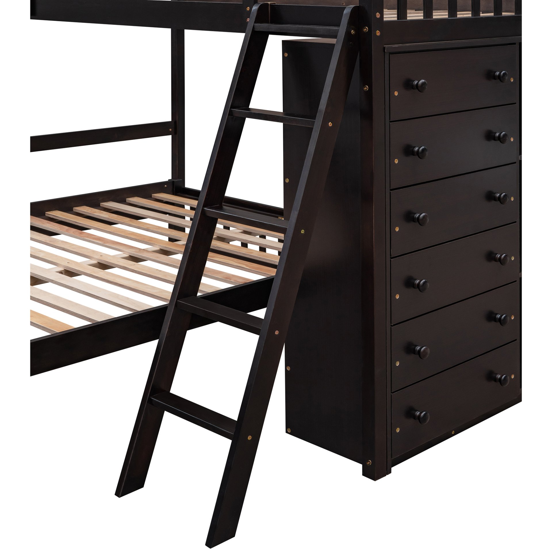 Twin Over Full Bunk Bed With 6 Drawers And Flexible Shelves, Bottom Bed With Wheels - Espresso - Image 13