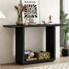 Console Table With Curved Corners And U Base Design - Natural Wood Veneer - Black - Image 2