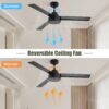 52" Outdoor Ceiling Fan Without Light, 3 Abs Blades Farmhouse Ceiling Fan With Remote Control 6-Speed Reversible Dc Motor For Living Room, Bedroom, Kitchen - Black - Image 6