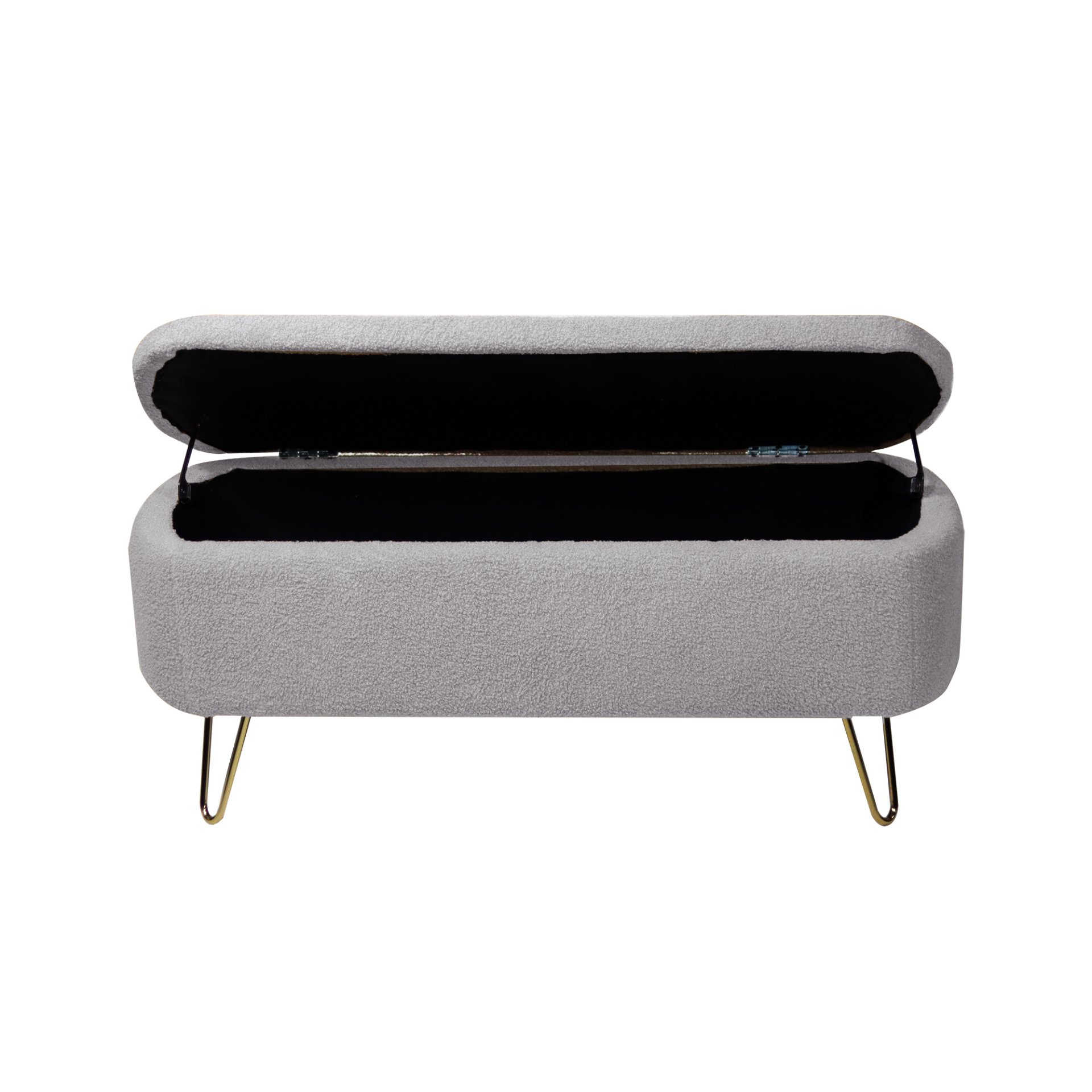 Storage Ottoman Bench For End Of Bed Gold Legs, Modern Gray Faux Fur Entryway Bench Upholstered Padded With Storage For Living Room Bedroom - Gray - Image 11