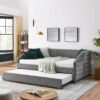 Elegant Tufted Upholstered Full Size Daybed With Trundle Linen Fabric - Gray - Image 5