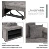 Modern L-Shape 3 Seat Reversible Sectional Couch, Pull Out Sleeper Sofa With Storage Chaise And 2 Stools For Living Room Furniture Set - Knox Charcoal - Image 5