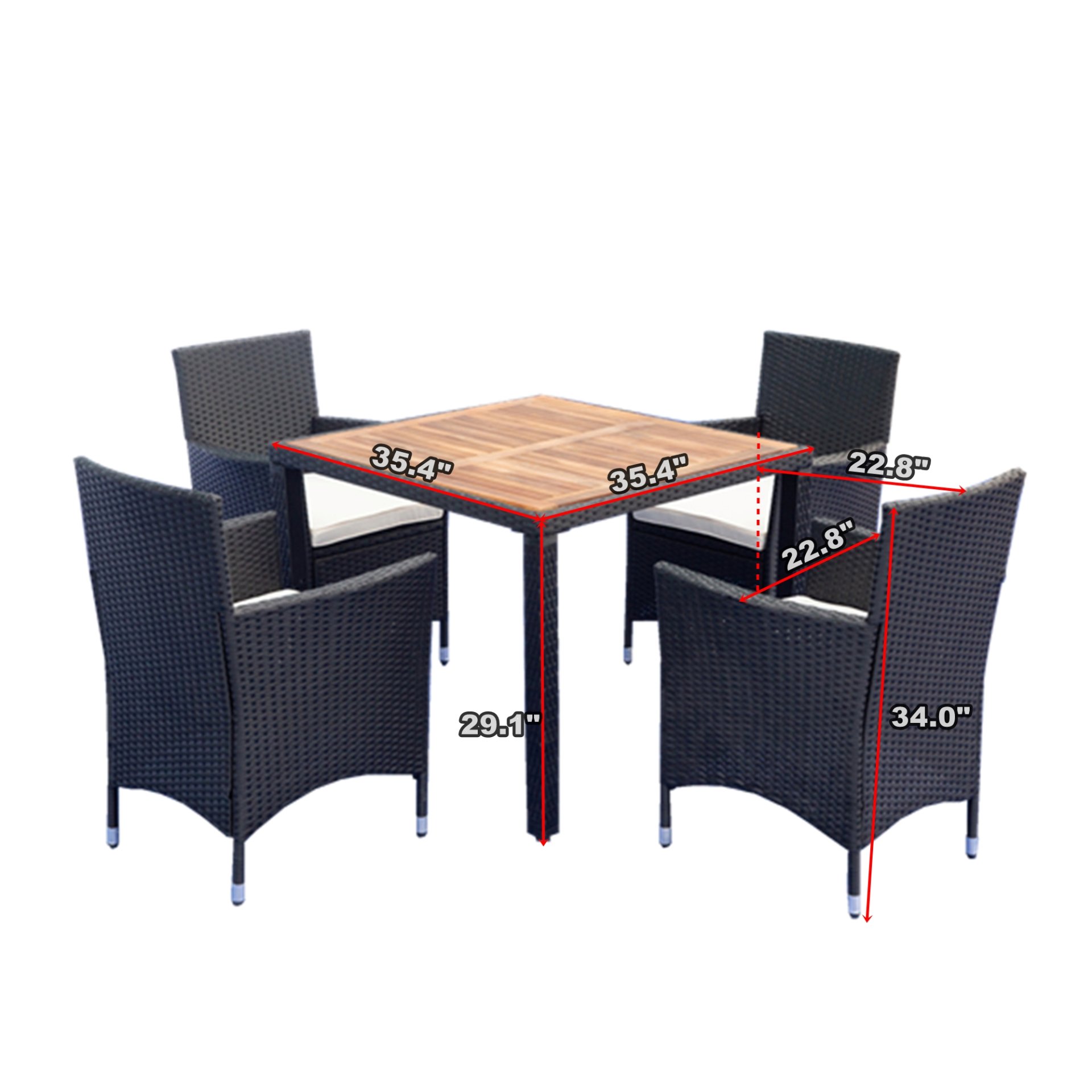 5 Piece Outdoor Patio Wicker Dining Set Patio Wicker Furniture Dining Set With Top - Black / Creme - Image 3