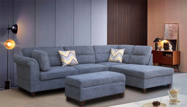 Diego - Sectional Sofa With Right Facing Chaise, Storage Ottoman, And 2 Accent Pillows - Gray