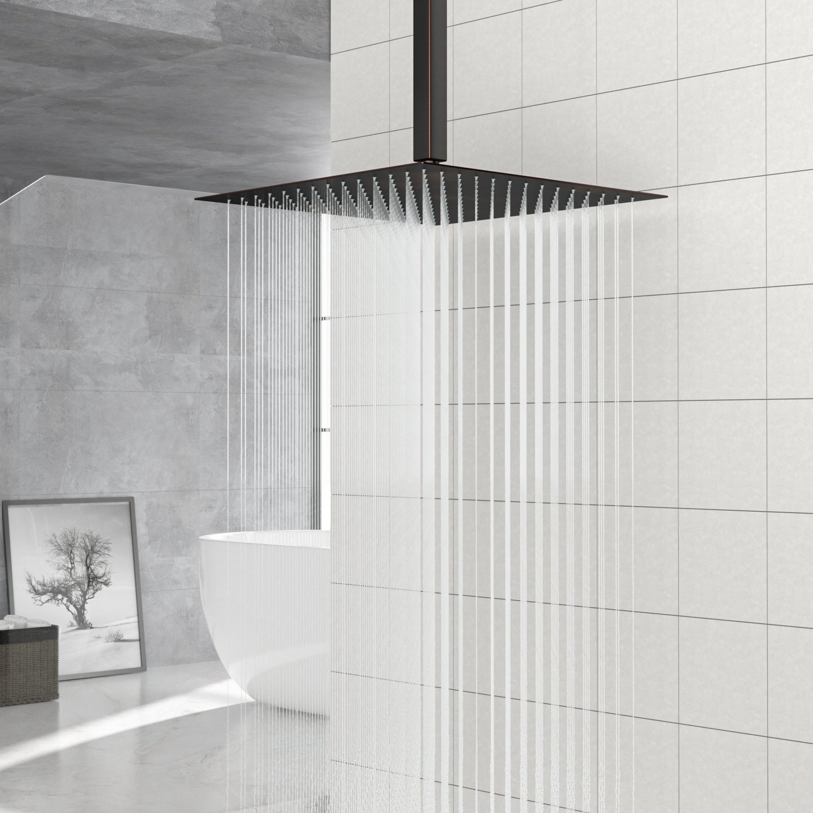 Elegant 16" Square Rainfall Shower Head, Wall / Ceiling Mounted, Oil Rubbed Bronze, Stainless Steel - Oil-Rubbed Bronze - Image 5