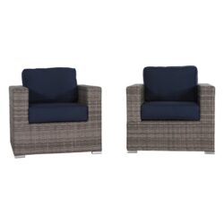 Club Chair (Set of 2) - Brown Gray / Navy Blue