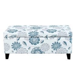 Luxury Storage Ottoman With Floral Patterned Fabric, Soft Close Hinges, Functional Footrest & Seat - Multicolor