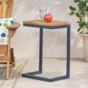 Medium C Shaped End Table With Iron Base And Fir Wood Top - Black - Image 2