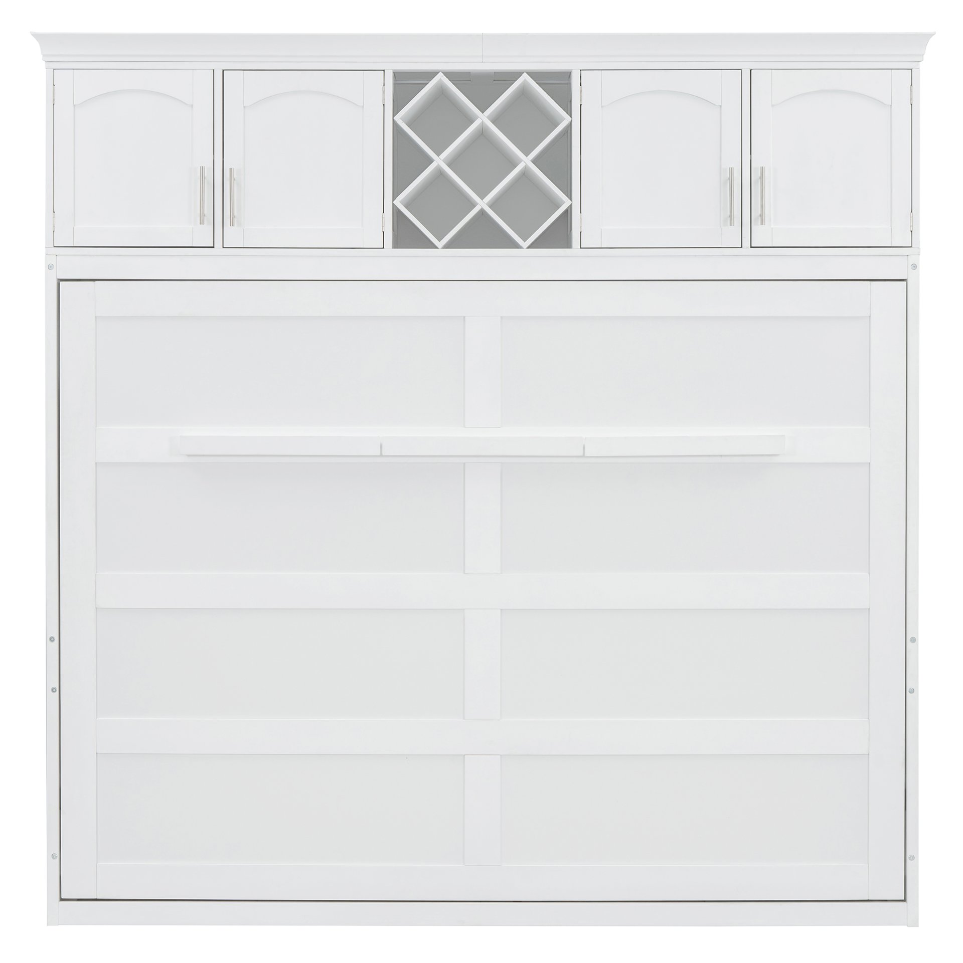 Queen Size Murphy Wall Bed With Top Cabinets & Wine Rack - White - Image 17