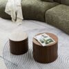 Handcrafted Nested Table Set 2 Pieces, Round Coffee Table - Walnut Color - Image 11